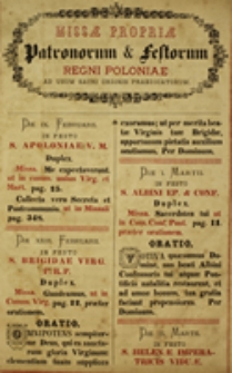 Missae propriae Patronorum et Festorum Regni Poloniae ad usum Sacri Ordinis Praedicatorum